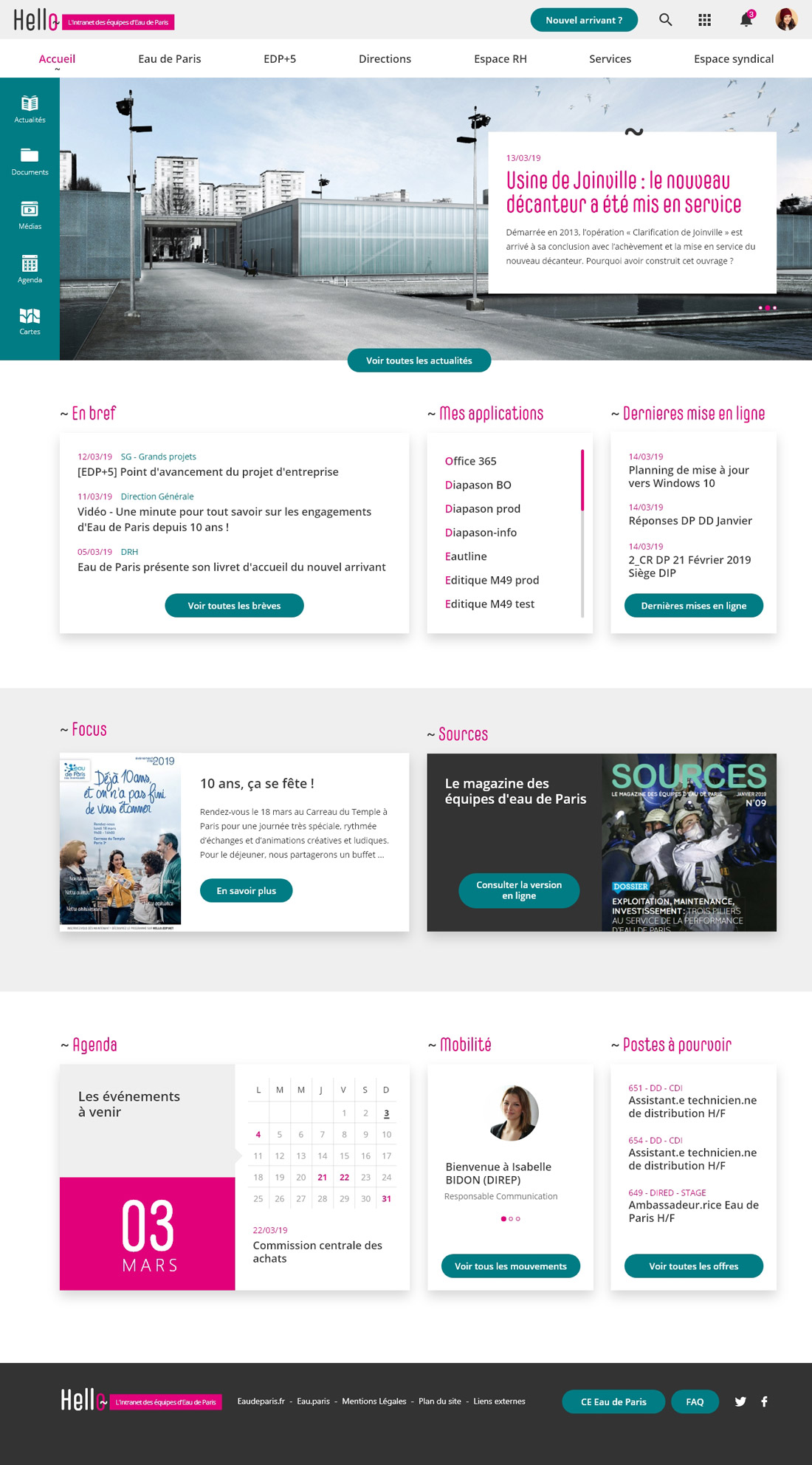 Eau de paris webdesign intranet home page jalios